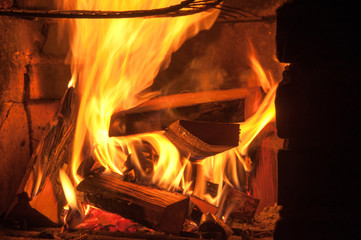Fire burning in fireplace