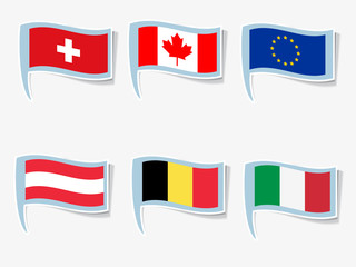 Vector flags. Italy, Canada, European Union, Belgium, Austria, Switzerland