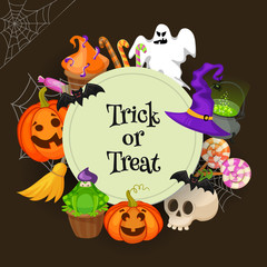 Trick or treat. Halloween poster background card. Vector illustration.