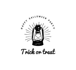 happy halloween. trick or treat. night party lable with lamp. Burning lantern isolated on white background