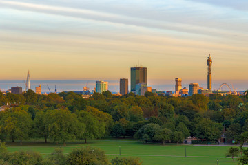 Panoramic view of London cityscape from Primrose Hill