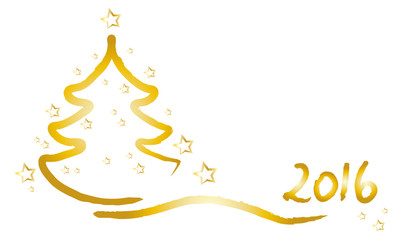 Banner - Fröhliche Weihnachten 2016 - Goldener Weihnachtsbaum mit Jahreszahl und Sternen, x-mas, xmas