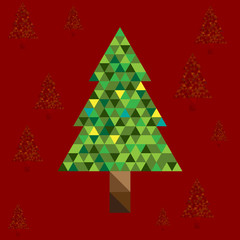 abstract Christmas tree on red background