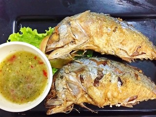 Thai fried mackerel with spicy seafood sauce