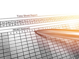 Pen point on the time sheet report with light flare