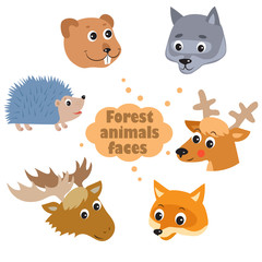 Forest Animals Vector. Animals Of The Forest. Animals On A White Background. Snouts Of Wild Animals. Deer Vector. Beaver Vector. Hedgehog Vector. Elk Vector. Fox Vector. Wolf Vector. Forest Toys.
