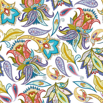 India seamless paisley pattern. Floral ornament, for fabric, textile