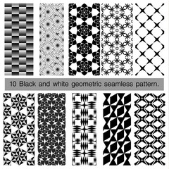 Collection of black and white geometric seamless pattern.