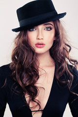 Portrait of Sensual Woman in Black Hat