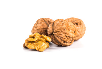 Walnuts isolated on white background.