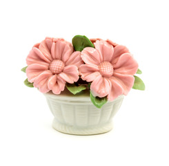 Porcelain figurine baskets of flowers for the decoration of interiors