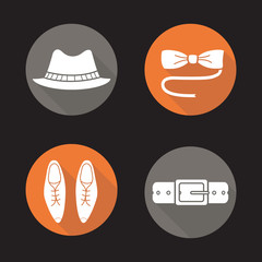 Men's accessories flat design long shadow icons set