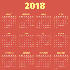 Simple 2018 year calendar