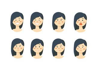 Set of woman's emotions. Facial expression.