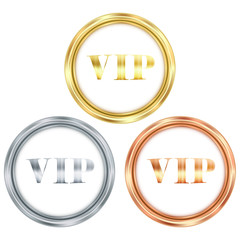 vector set of gold silver and bronze round badge with the inscri