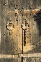 wooden door of old building