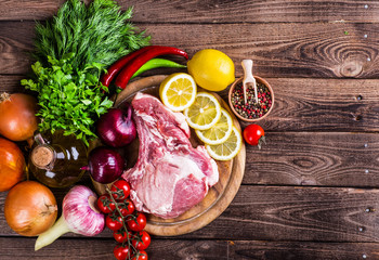 Raw fresh marbled meat Steak and seasonings