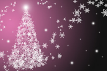 White snowflakes christmas tree at the pink and black background