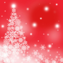 White snowflakes christmas tree at the red abstract background