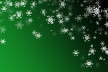 Christmas or new year background ,white snowflakes on the green and black