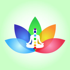 Lotus Flower Yoga Center Emblem. Meditation pose, relaxing.