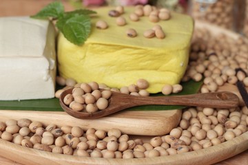 Tofu for cooking and soybean seed.