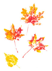 Autumn leaves imprint watercolor