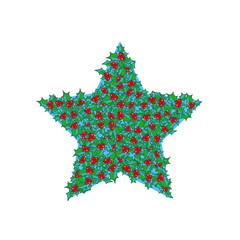 Obraz premium Holly star. hand drawn background, design element for Christmas and New Year greeting card or banner. Holly with berry, isolated on white