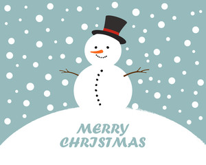 Christmas snowman on snowy landscape. Vector illustration.