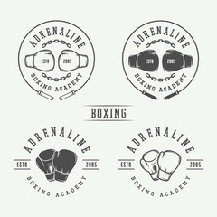 Boxing and martial arts logo badges and labels in vintage style.