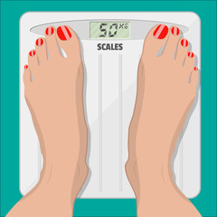 electronic scales and female feet with pedicure