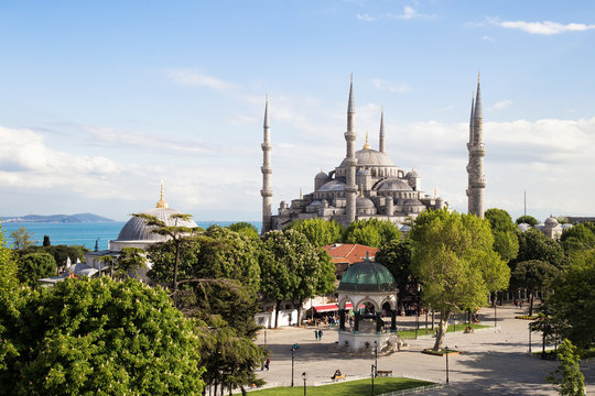The Blue Mosque Istanbul, Turkey. Sultanahmet park. The biggest mosque in Istanbul of Sultan Ahmed (Ottoman Empire).