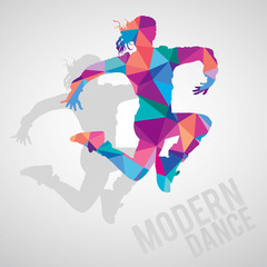 Colorful silhouette of sportive girl dancing modern dance styles. Modern dance lettering. Multicolored detailed vector silhouette.