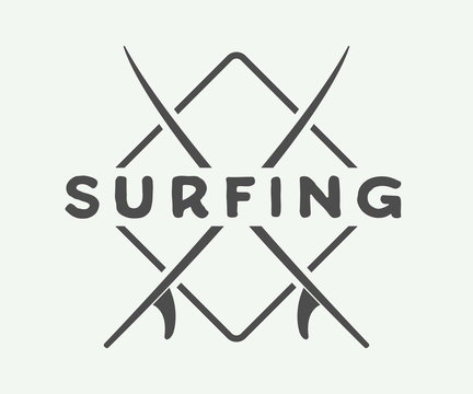 Vintage surfing logo, emblem, badge, label, mark. 