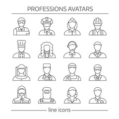 Professions Avatars Line Icon Set