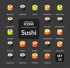 Color icons set in flat isometric illustration style, vector collection