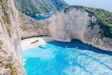 Navagio bay and Ship Wreck beach. The most famous natural landmark of Zakynthos, Greek island in...