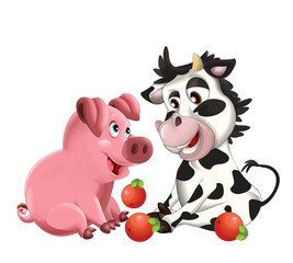Two animal friends - cow and pig - isolated - illustration for children