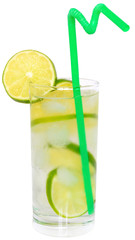 mojito cocktail with lime and ice cube