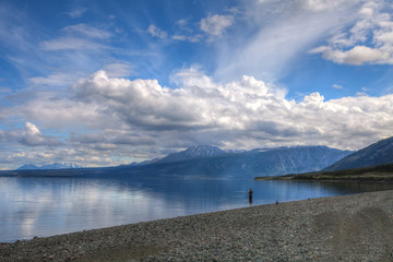 Kluane Lake- Yukon Territory- Canada  This lake encompasses miles and miles of magnificent and varied scenery with mountains as a backdrop.