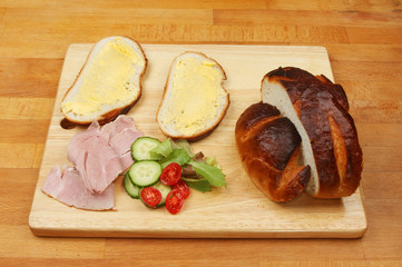 Sandwich ingredients on a worktop