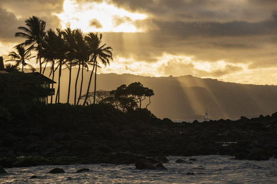Sunset with seascape, Oahu, Honolulu, Hawaii, United States of America 