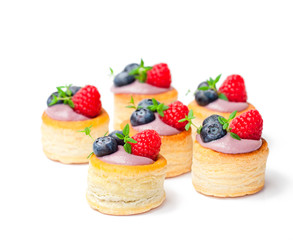 puff  pastry stuffed with soft blueberry curd with berries and t