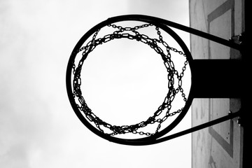 Basketball ring in black and white