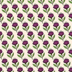 Vector floral seamless pattern. Hand drawn flower design in lilac color. Perfect for wallpaper, wrapping paper, textile, package design