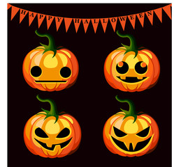 Carved Halloween Pumpkins with Banners