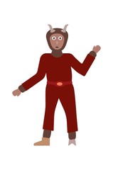 devil in dark red dress with brown fur