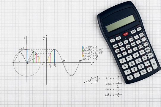 Maths background - calculator and sine-function