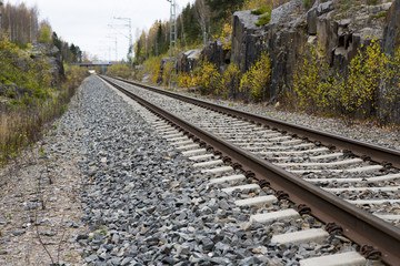 Fototapeta premium Empty railroad track on an autumn day.