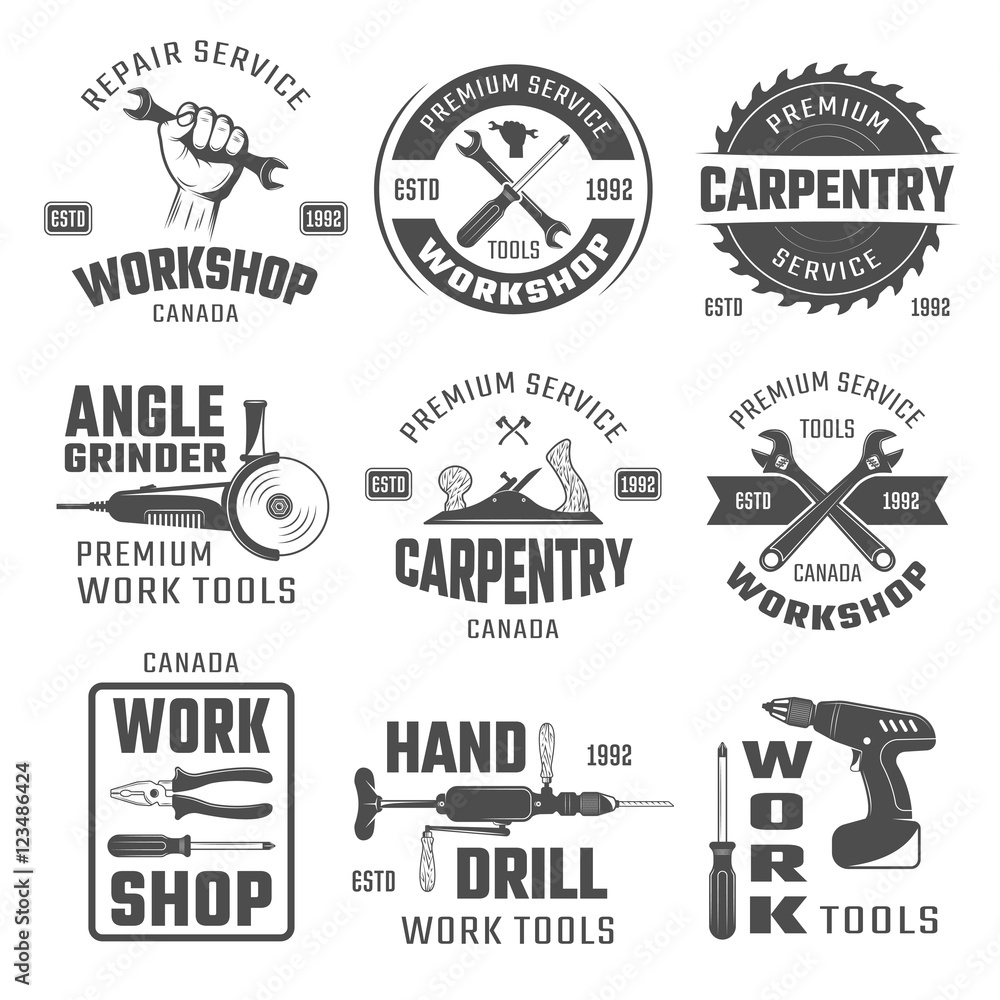 Canvas Prints work tools black white emblems